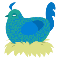A turquoise and sapphire chicken with a double-lace pattern