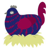 El pollo culé, a navy and maroon chicken with a bar pattern