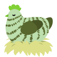 Celery, a gluppy and olive chicken with a bar pattern