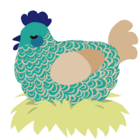 A turquoise and beige chicken with a double-lace pattern