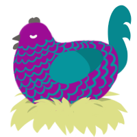 Galeophobia, a plum and teal chicken with a lace pattern