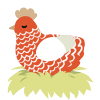 A vermilion and white chicken with a lace pattern