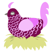 Joe, a wine and lavender chicken with a lace pattern
