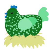 Guacamole, a leaf and spring chicken with a speckle pattern