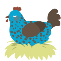 Bloob, a cerulean and bark chicken with a speckle pattern