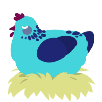 A aqua and navy chicken with a neck-speckle pattern