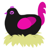 Salem, a sable and fuchsia chicken