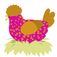 Fiesta, a fuchsia and ochre chicken with a speckle pattern