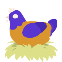 A orange and indigo chicken with a head pattern