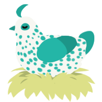 Turqi, a white and turquoise chicken with a speckle pattern