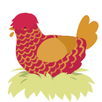 Magikarp, a crimson and orange chicken with a lace pattern