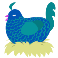 A ultramarine and teal chicken with a lace pattern