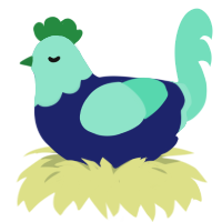 A navy and mint chicken with a head pattern