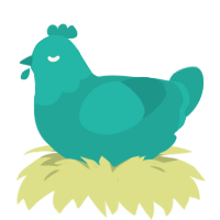 A turquoise chicken with a head pattern