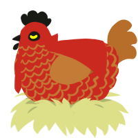 A red and brown chicken with a lace pattern
