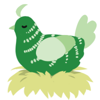 A viridian and gluppy chicken with a half-bar pattern