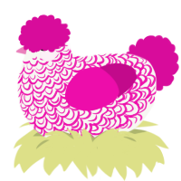 Petal, a white and fuchsia chicken with a double-lace pattern