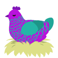 A amethyst and turquoise chicken with a lace pattern