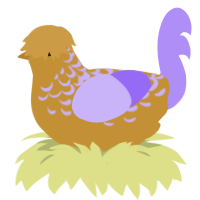 A gold and lilac chicken with a half-lace pattern