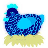 Lumi, a navy and cerulean chicken with a lace pattern