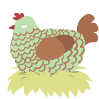 Chocolate Mint, a gluppy and brown chicken with a lace pattern