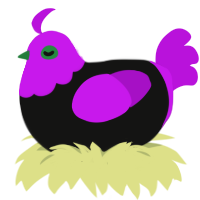 A black and amethyst chicken with a head pattern