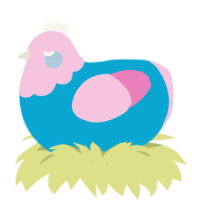 TRANS RIGHTS, a cerulean and pink chicken with a head pattern