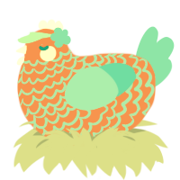 A vermilion and aqua chicken with a lace pattern