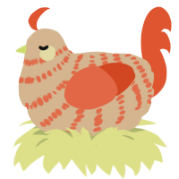 A beige and vermilion chicken with a bar pattern