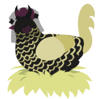 Caliber, a sable and yellow chicken with a lace pattern