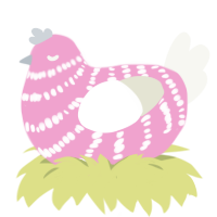 A pink and white chicken with a bar pattern