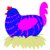 SUPER BRIGHT, a ultramarine and amethyst chicken with a bar pattern