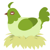 A apple and chartreuse chicken with a head pattern