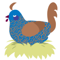 A sapphire and brown chicken with a double-lace pattern