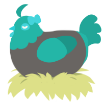 A grey and turquoise chicken with a head pattern