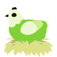 A grass and apple chicken with a head pattern