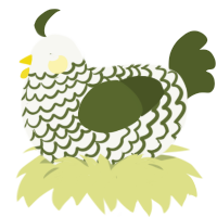 A white and olive chicken with a lace pattern