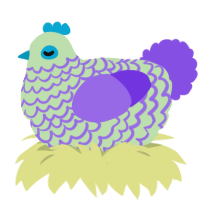 A gluppy and blurple chicken with a lace pattern