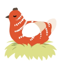A vermilion and cream chicken with a half-bar pattern