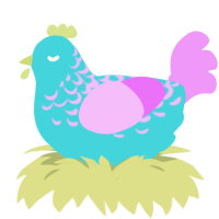 A aqua and lavender chicken with a half-lace pattern