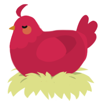 A crimson chicken with a head pattern