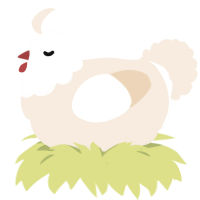 A cream chicken with a head pattern