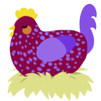 (unnamed), a maroon and blurple chicken with a speckle pattern