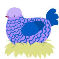 A lilac and ultramarine chicken with a lace pattern