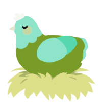 Grass, a chartreuse and mint chicken with a head pattern