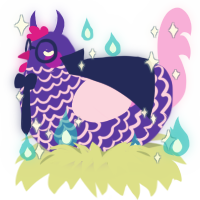 Royal, a indigo and lavender chicken with a lace pattern