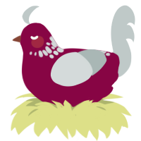 Natsume, a maroon and silver chicken with a neck-speckle pattern