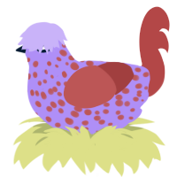 Grorange Soda, a lilac and red chicken with a speckle pattern