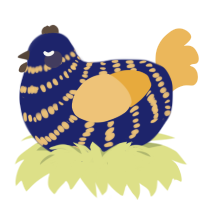 A navy and honey chicken with a bar pattern