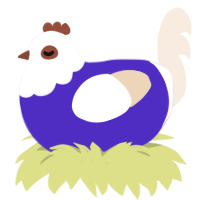 A indigo and cream chicken with a head pattern